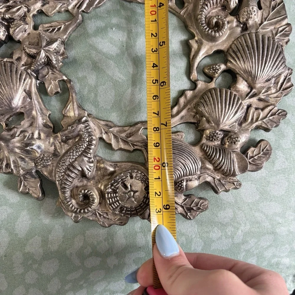 Vtg Godinger Silver-Plate Nautical Ocean Life Seahorse Hanging Wreath Trivet 9